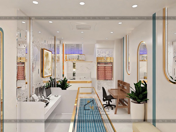 ​Dãy đèn được kiến trúc sư bố trí trải dọc xuống quầy trưng bày để tăng độ sáng cho sản phẩm