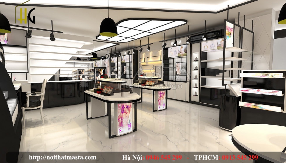 Lựa chọn chất liệu nội thất phù hợp với thiết kế shop mỹ phẩm của chị Thảo tại Quận 1, TP. Hồ Chí Minh