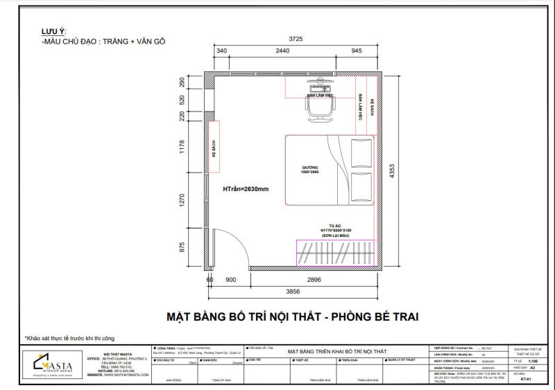 Phối cảnh 3D của thiết kế nội thất 3 phòng ngủ anh Đông 