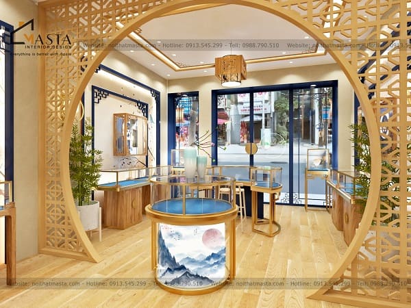 Mẫu tủ đảo nghệ thuật cho tiệm vàng 110m2