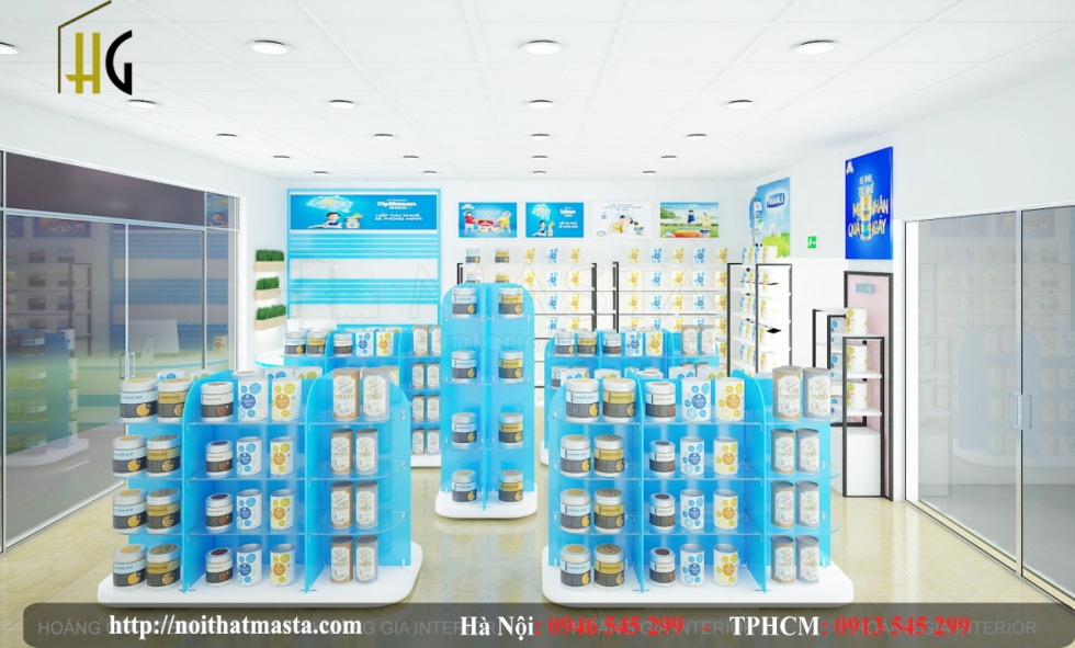 Thiết kế nội thất cửa hàng shop sữa