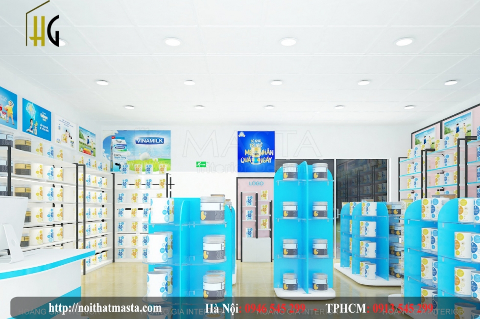 Thiết kế nội thất cửa hàng shop sữa