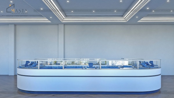 Phối cảnh tủ trưng bày thiết kế nội thất tiệm kim cương Mia Jewelry, Tân Phú