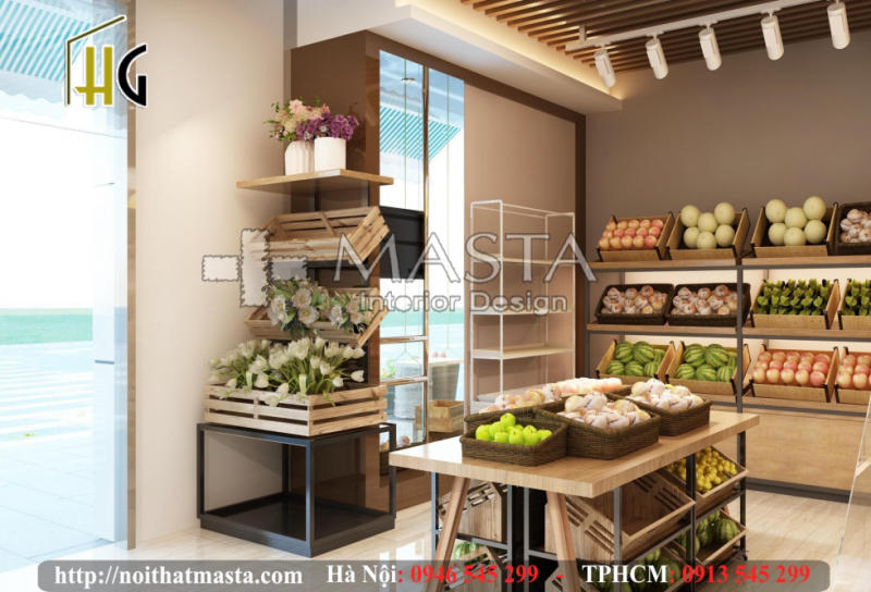 Quầy kệ hoa quả và hoa tươi