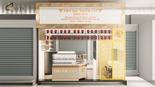 Mẫu thiết kế bảng hiệu tiệm vàng trong khu chợ truyền thống