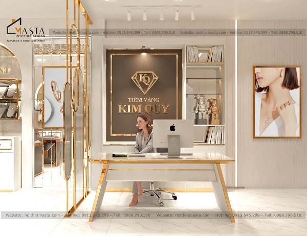 Phía sau thu ngân thiết kế thêm vách logo để tăng độ nhận diện