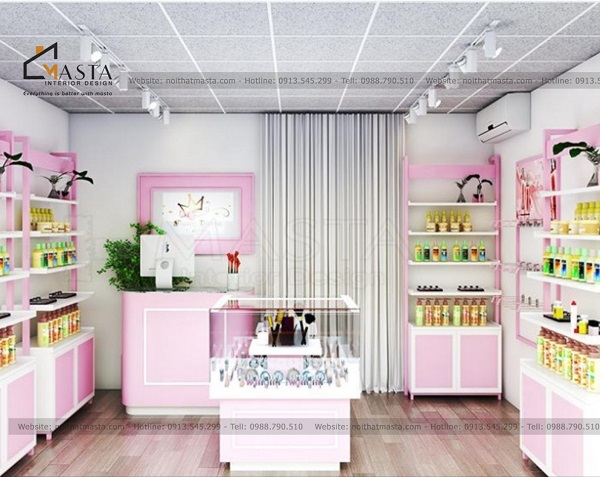 Nguyên tắc thiết kế cửa shop mỹ phẩm về cách bố trí kệ tủ 
