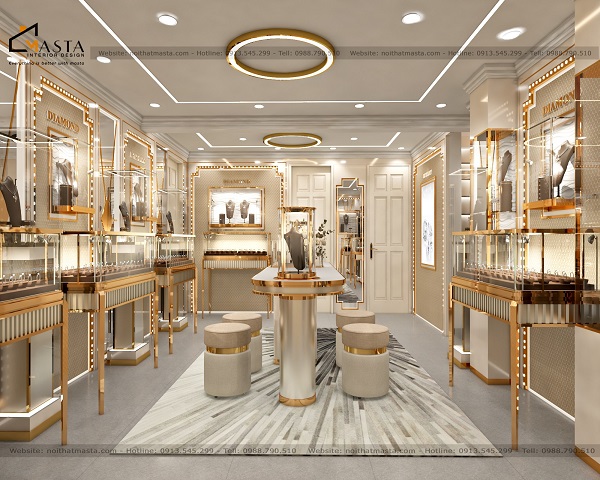 Đặc trưng của thiết kế showroom trang sức tối giản về màu sắc