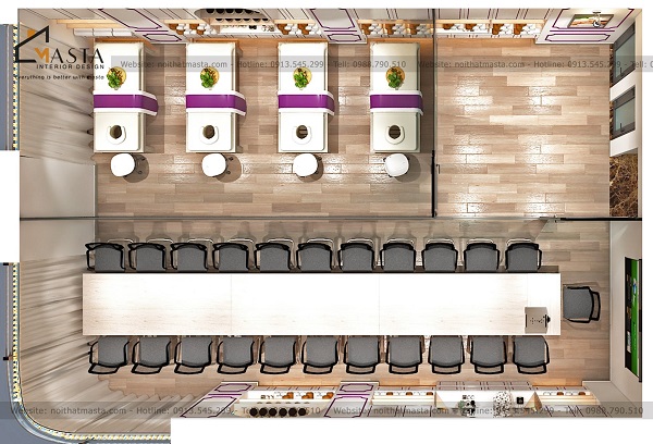 Mặt bằng bố trí khu vực chăm sóc, làm đẹp và phòng họp tại Beauty Spa