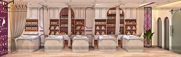 Nội thất kệ tủ gỗ đơn giản, mộc mạc cho phòng spa thêm phần ấm áp và gần gũi