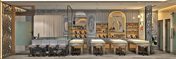 Sử dụng vách ngăn thiết kế độc đáo, tạo điểm nhấn cho không gian Beauty Spa