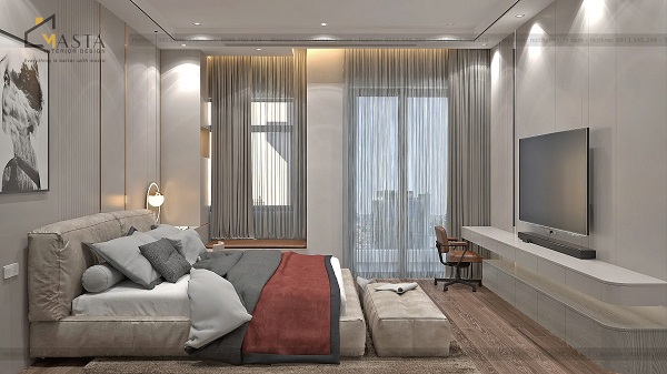 Phòng ngủ cỡ lớn bố trí nệm ở giữa trung tâm
