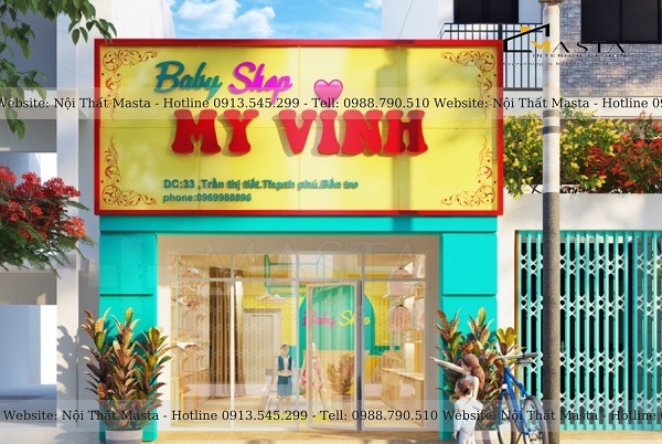 Mẫu thiết kế mặt tiền cửa hàng quần áo cho trẻ em năng động 