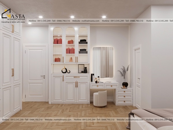 Thiết kế nhà ở Kim Tài theo phong cách Tân cổ điển với gam màu trắng chủ đạo