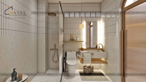 Phối cảnh 3D phòng WC thiết kế nội thất căn hộ chị Hân, Phú Quốc