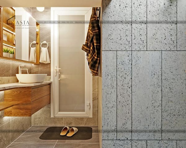 Thiết kế hộp tủ ở dưới bồn lavabo để lưu trữ các đồ dùng mỹ phẩm