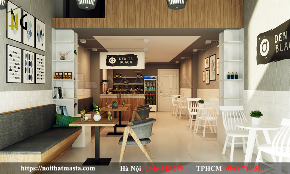 thiêt kế quán cafe den is black