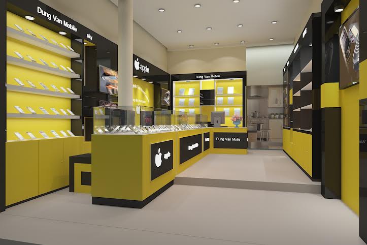 Thiết kế shop điện thoại - tone màu vàng