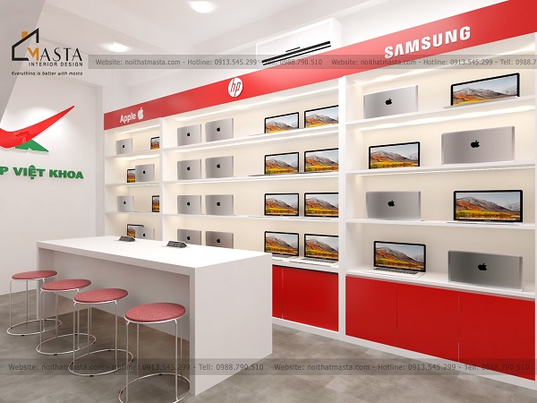 Sử dụng kệ tủ trưng bày âm tường để nới rộng không gian shop