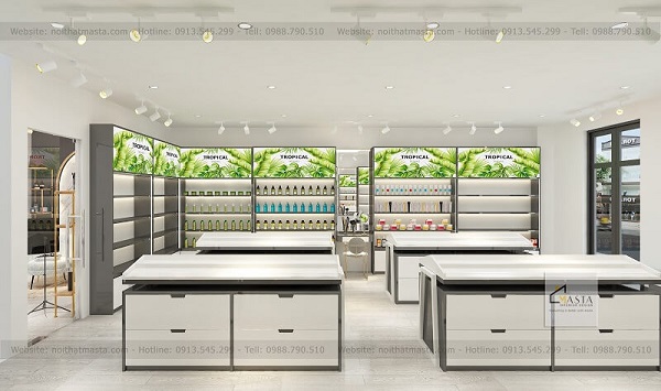 Shop mỹ phẩm hiện đại với màu trắng - xám thời thượng