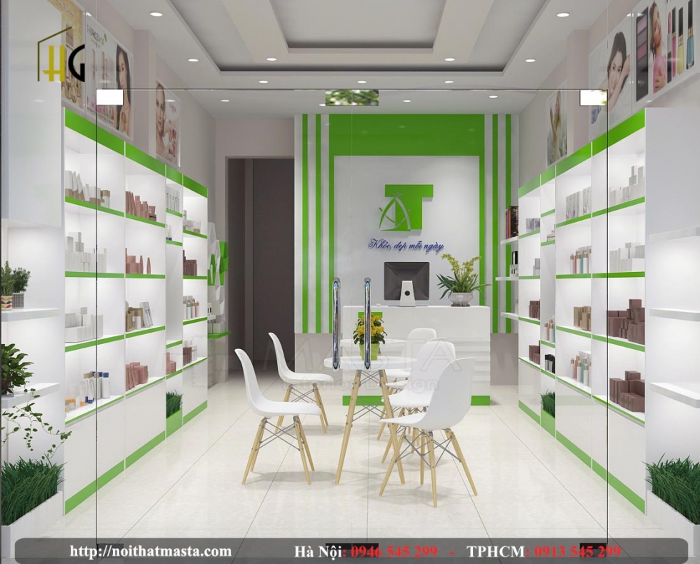 Ảnh thiết kế shop mỹ phẩm màu xanh lá chị Thơi