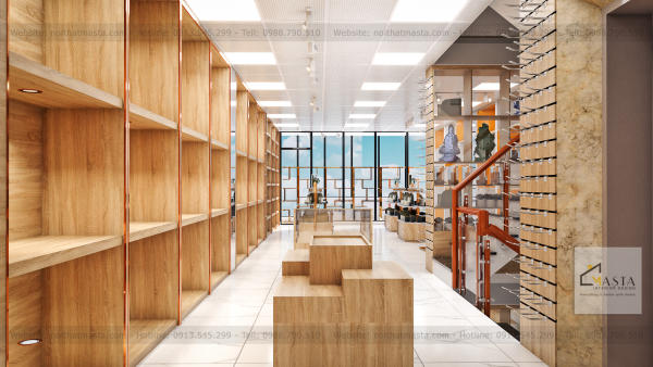 Toàn bộ khuôn viên showroom phật giáo Sao Mai, Tân Bình đều được làm bằng gỗ và kính