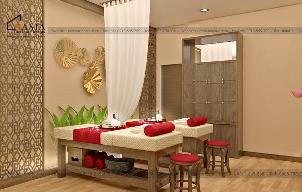 Sử dụng chất liệu gỗ, cây xanh để tạo điểm nhấn cho không gian Spa An Miên