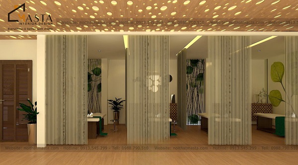 Khu vực massage body có dãy rèm để khách hàng thoải mái hơn