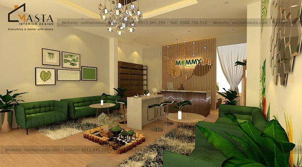 Sử dụng sắc xanh lá để mang lại sự yên bình, thư giãn cho spa