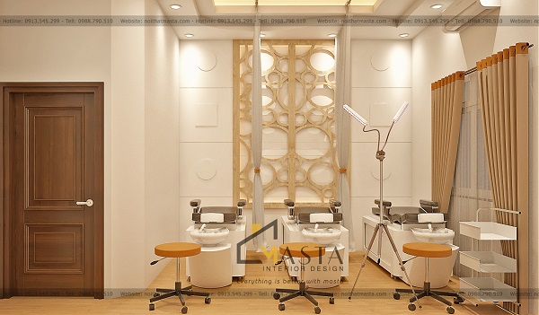 Thiết kế nội thất spa với tông màu chủ đạo ấm áp mang lại không gian thư thái tuyệt vời cho khách hàng