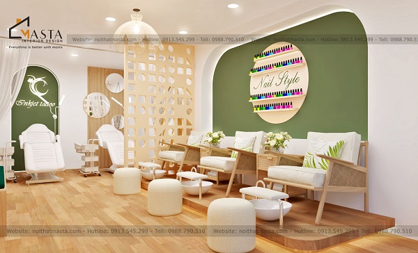 KTS sử dụng chất liệu gỗ, vải, nỉ da cho nội thất spa Xuân Lan