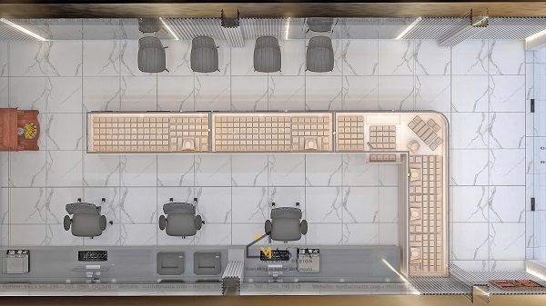 Phối cảnh 3D từ trên cao xuống của  thiết kế tiệm bạc Li Đa, Đồng Tháp
