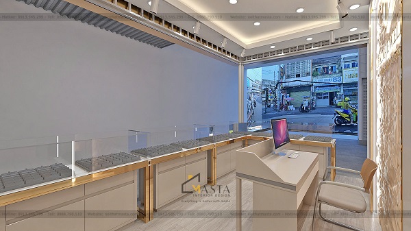 Hệ tủ gỗ MDF kết hợp khung viền vàng sang trọng 