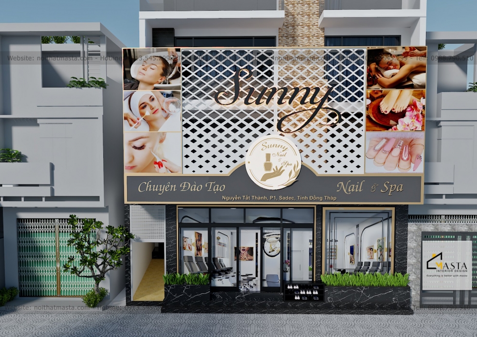 Mặt tiền sang trọng trong thiết kế tiệm nail spa Sunny - Đồng Tháp
