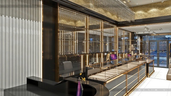 Mẫu tiệm vàng 110m2 theo phong cách luxury tông đen cá tính