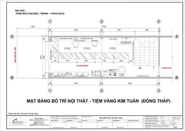 Mặt bằng bố trí nội thất của tiệm vàng Kim Tuấn