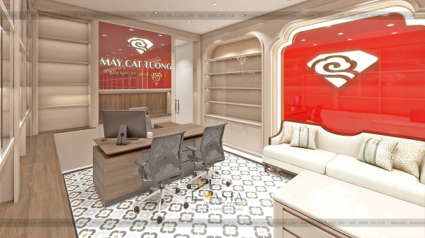 Đặt ghế sofa ở cuối để khách hàng có thể trao đổi, tư vấn và giao dịch