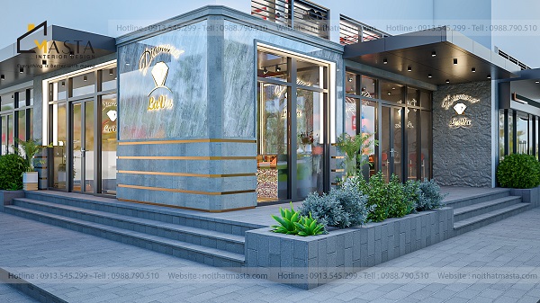 Phối cảnh 3D bên ngoài của thiết kế tiệm vàng Diamond Lava