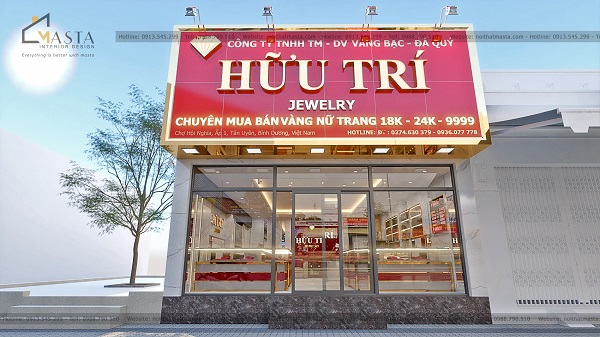 Phối cảnh 3D bên ngoài thiết kế tiệm vàng Hữu Trí
