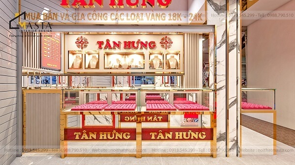 Kết hợp ánh sáng từ đèn Led để tạo không gian lung linh cho tiệm vàng