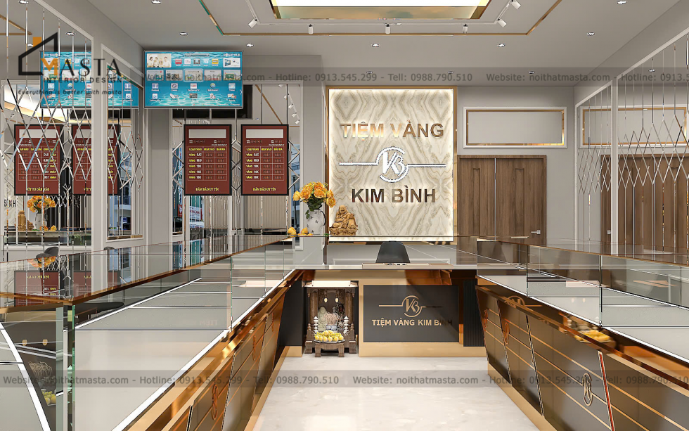 Thiết kế kệ tủ trưng bày tiệm vàng Kim Bình