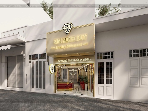 Phối cảnh 3D bên ngoài thiết kế tiệm vàng Kim Minh Duy, Bình Tân