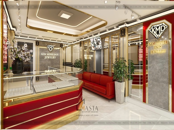 Phối cảnh 3D bên trong thiết kế tiệm vàng Kim Minh Duy, Bình Tân