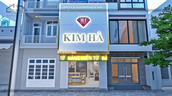 Hình ảnh phối cảnh 3D thiết kế tiệm vàng Kim Hà phía bên ngoài