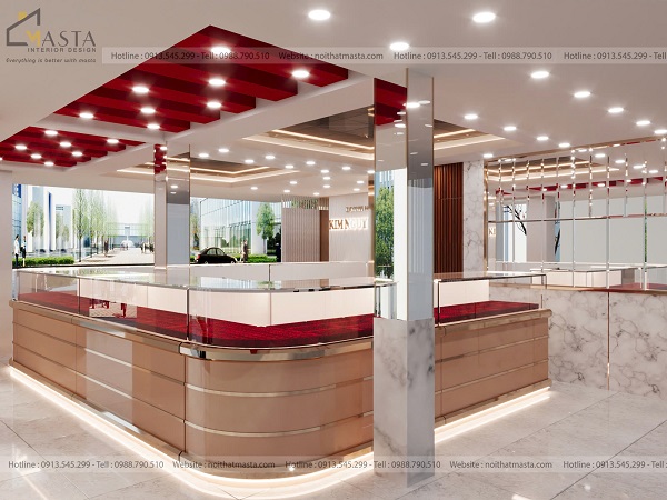 Sử dụng tủ gỗ chữ L để tạo lối đi rộng rãi cho 4 lối đi mua sắm