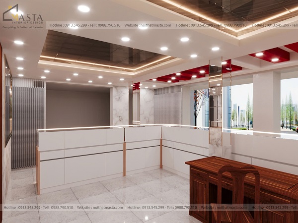 Không gian bên trong quầy rộng rãi để nhân viên dễ dàng giao dịch