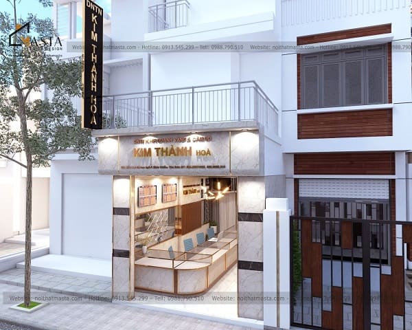 Phối cảnh 3D bên ngoài thiết kế tiệm vàng Kim Thanh Hòa