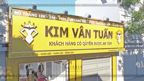 Bảng hiệu Kim Vân Tuấn nổi bật trên nền vàng