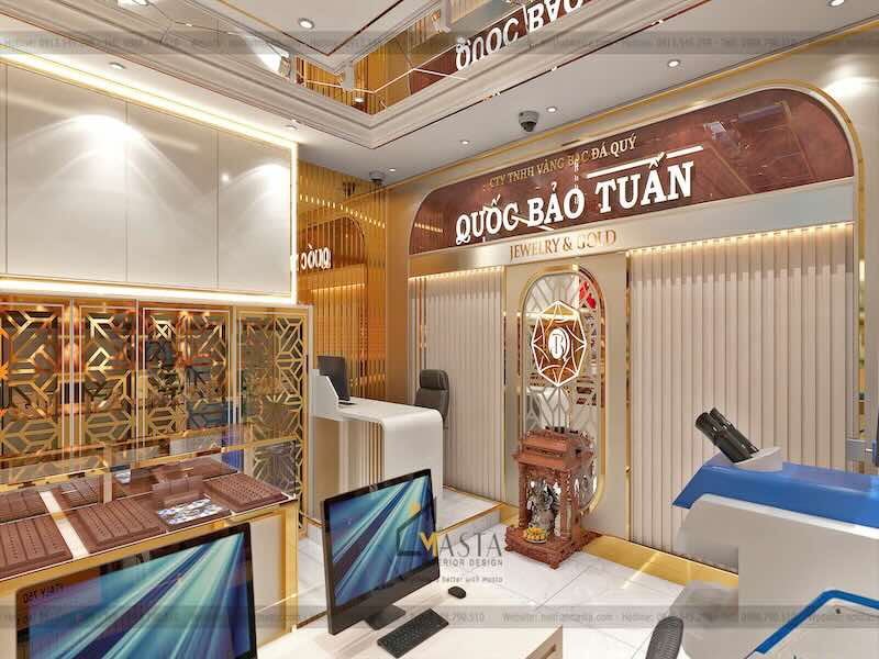 Bảng hiệu khung vòm với tông màu chủ đạo nâu 