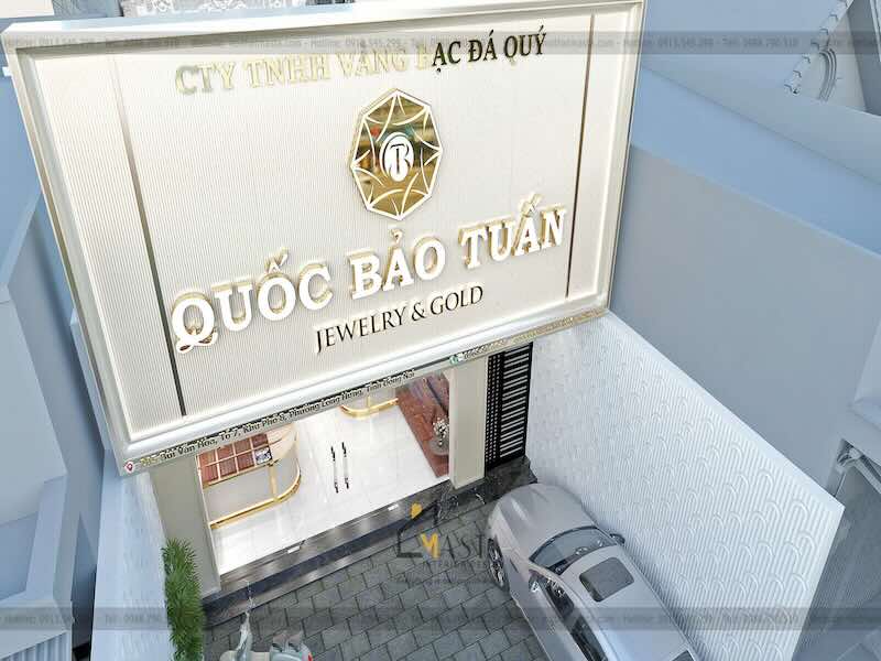 Phối cảnh 3D bảng hiệu thiết kế tiệm vàng Quốc Bảo Tuấn, Đồng Nai
